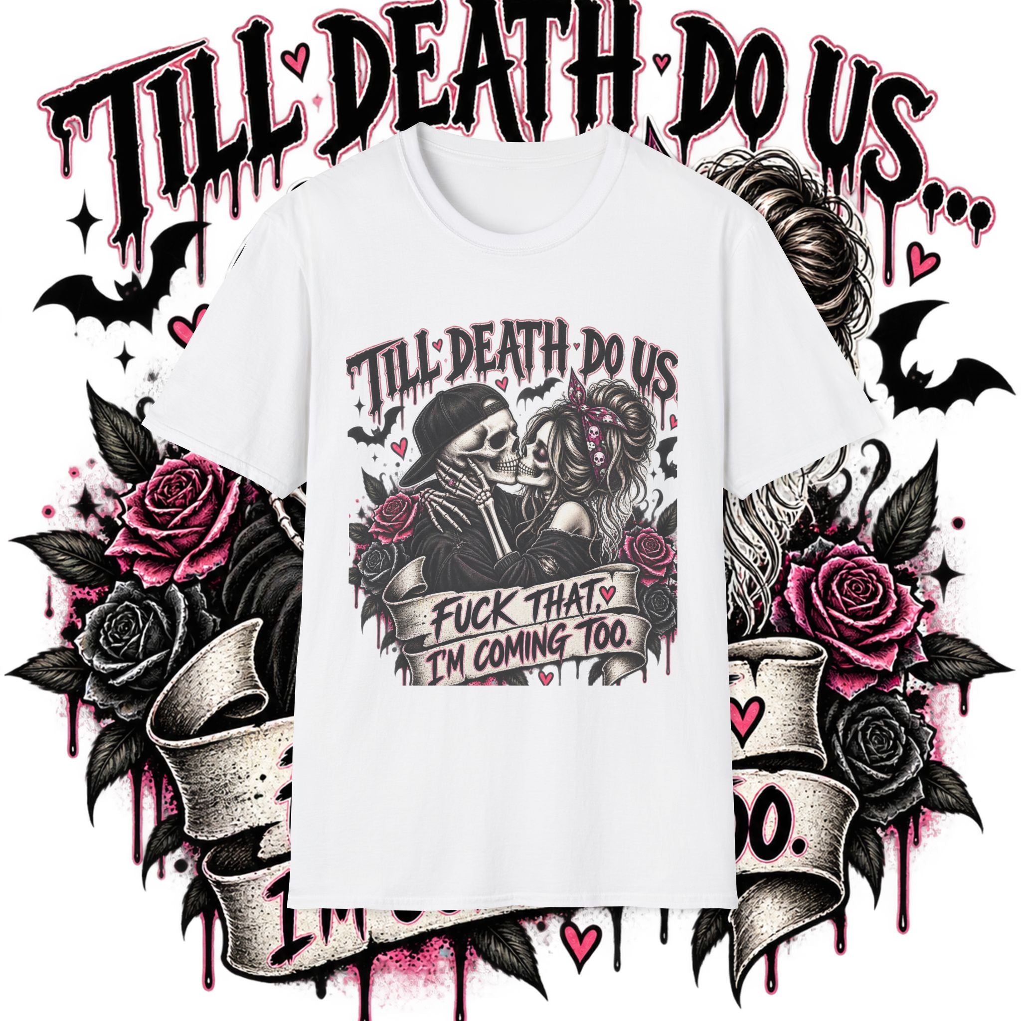 Till Death Do Us… Gothic Skeleton Couple T-Shirt | Dark Humor Graphic Tee