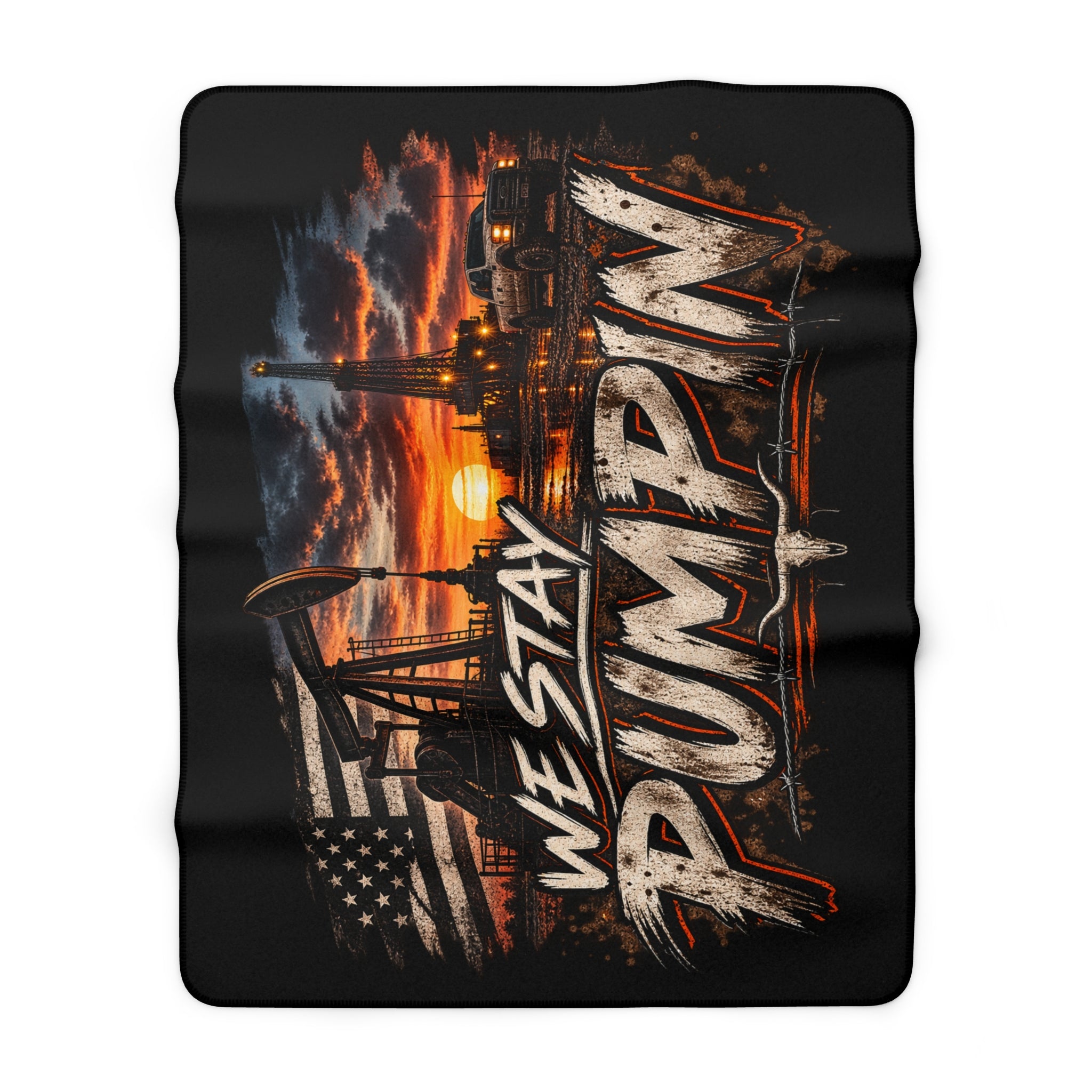 We Stay Pumping Sherpa Blanket – Oilfield Blue Collar Throw Blanket