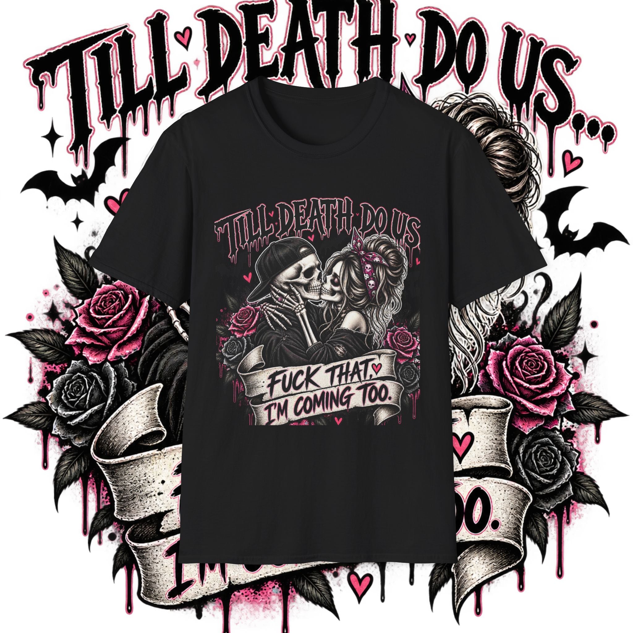 Till Death Do Us… Gothic Skeleton Couple T-Shirt | Dark Humor Graphic Tee