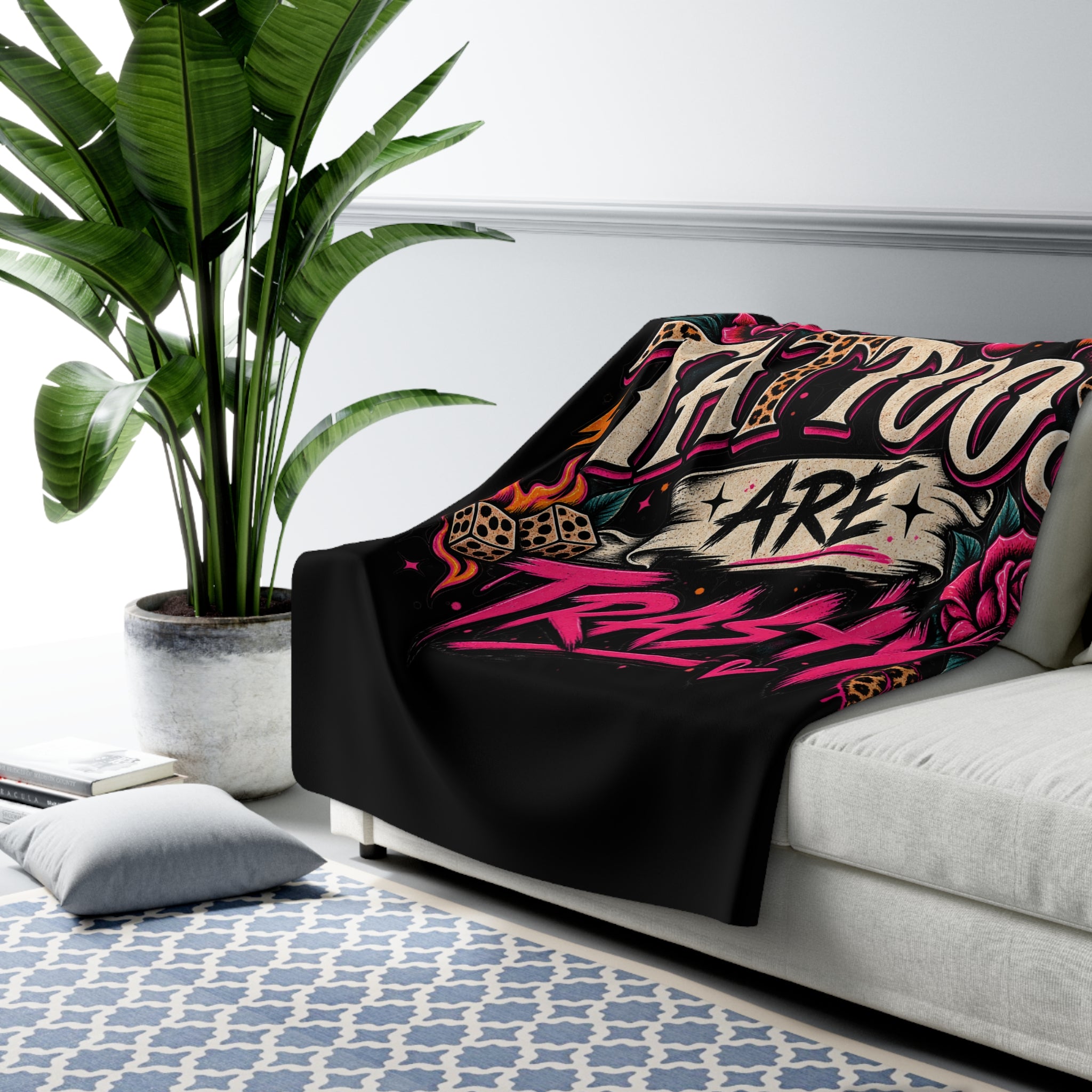 Tattoos Are Trashy Sherpa Blanket – Funny Tattoo Lover Cozy Throw