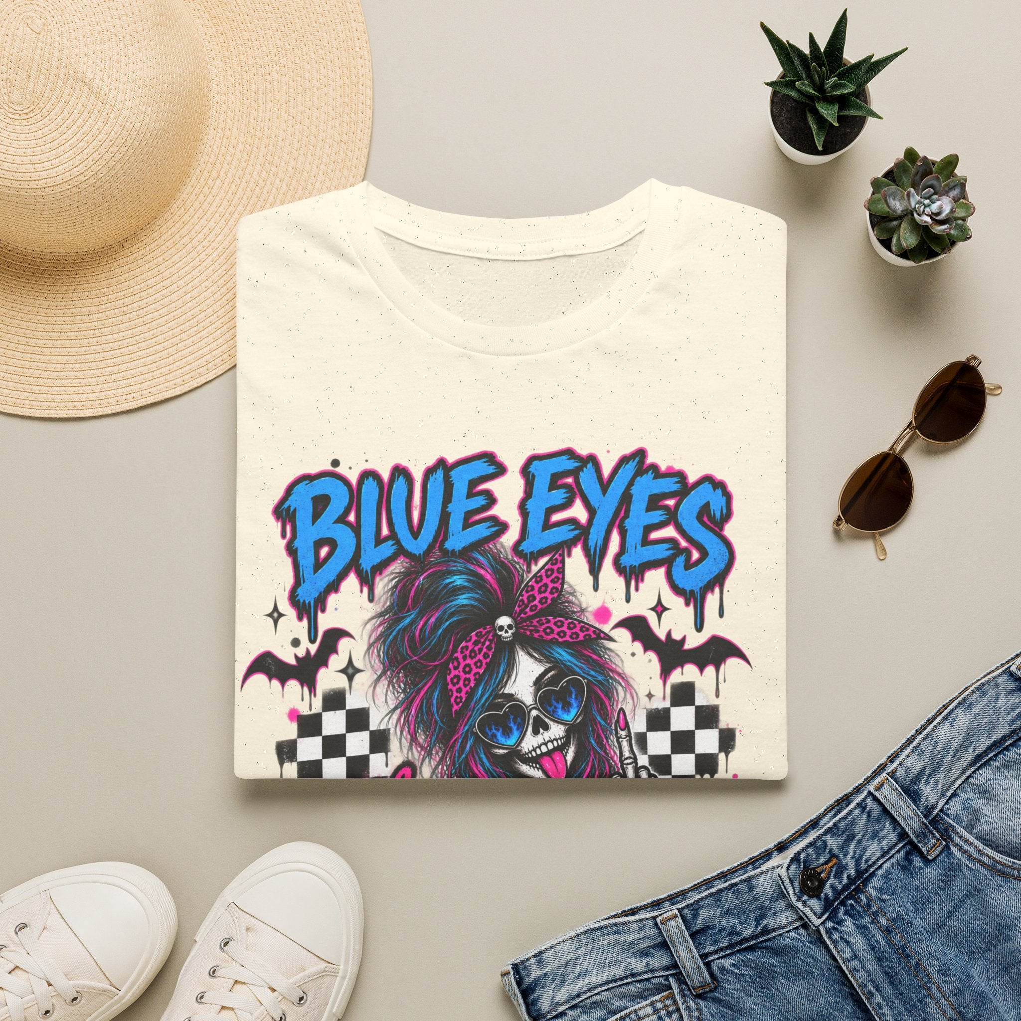 Blue Eyes, Thick Thighs & Mental Issues T-Shirt | Gothic Dark Humor Graphic Tee