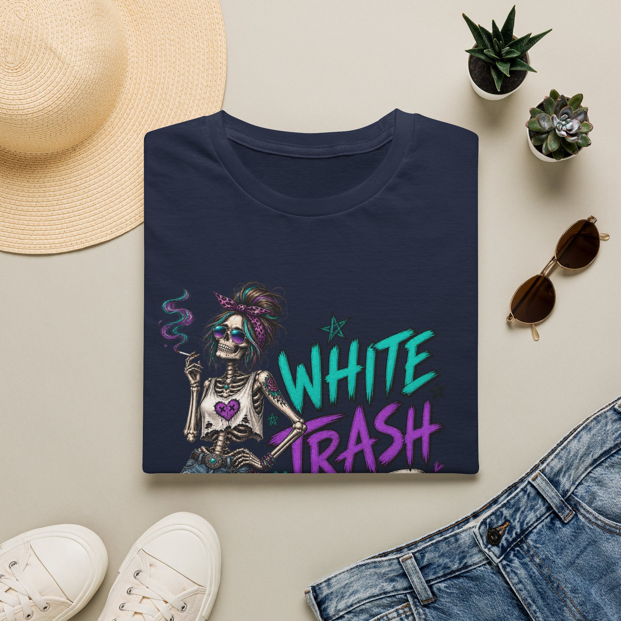 White Trash But Still Breathing – Teal & Purple Skeleton Graphic Tee