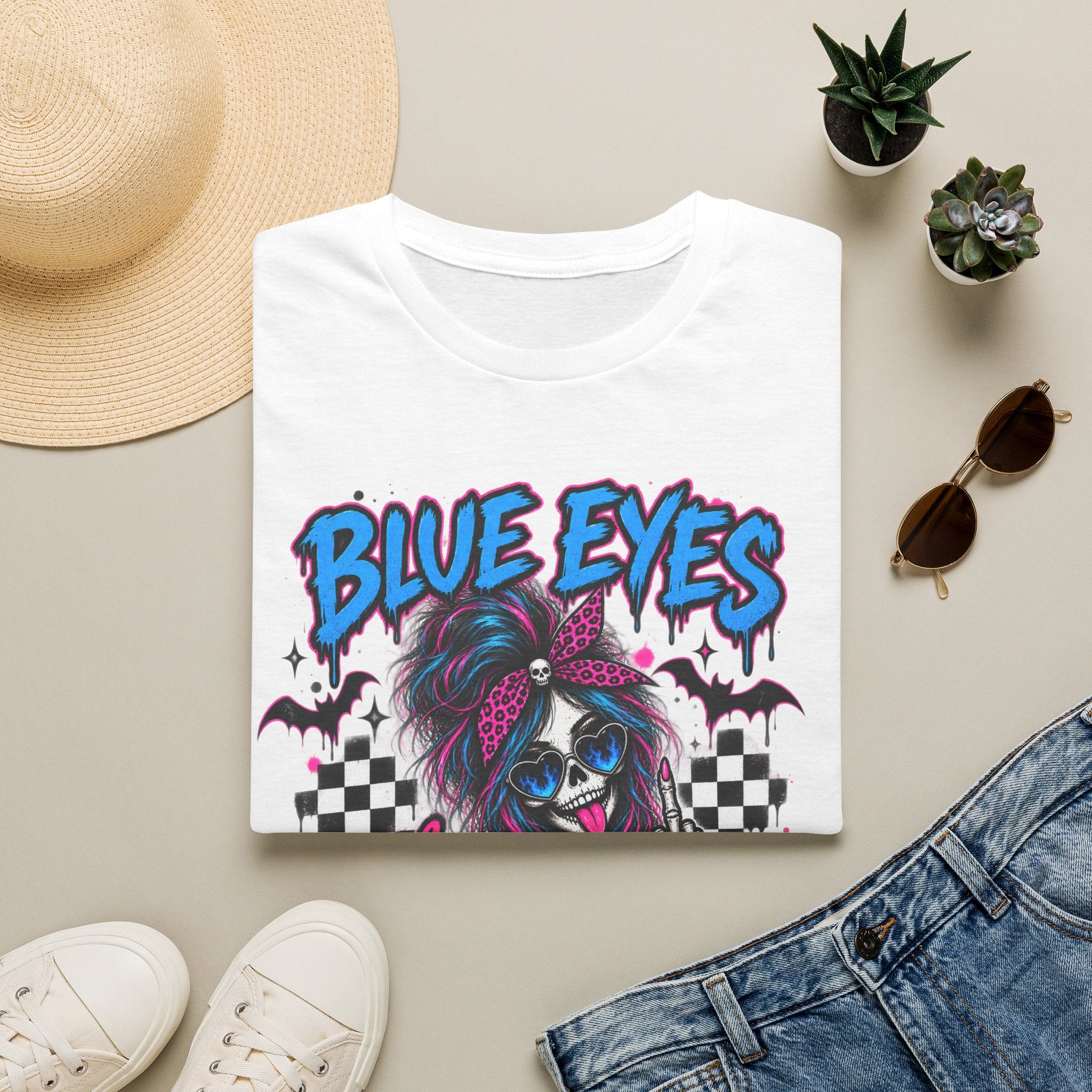 Blue Eyes, Thick Thighs & Mental Issues T-Shirt | Gothic Dark Humor Graphic Tee
