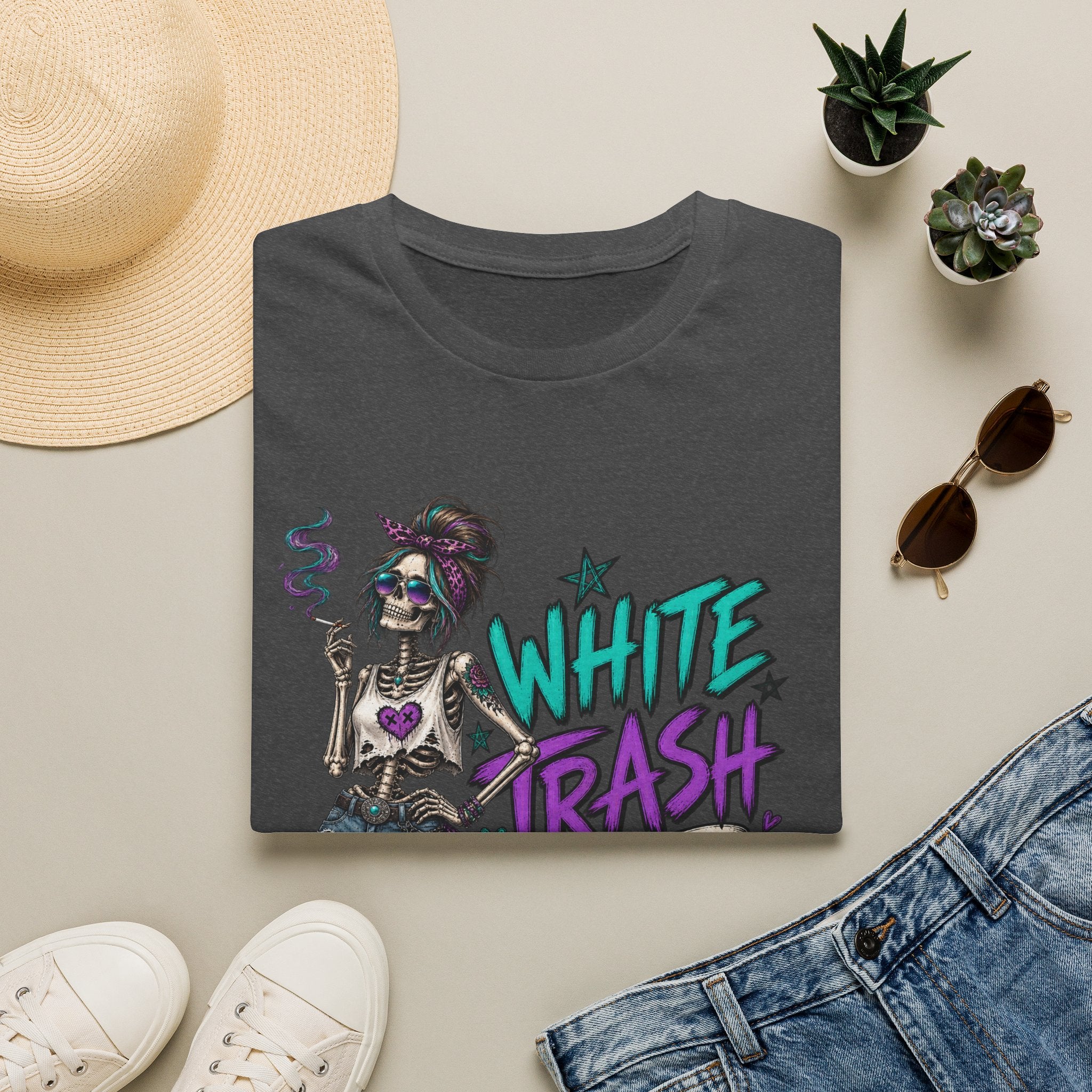 White Trash But Still Breathing – Teal & Purple Skeleton Graphic Tee