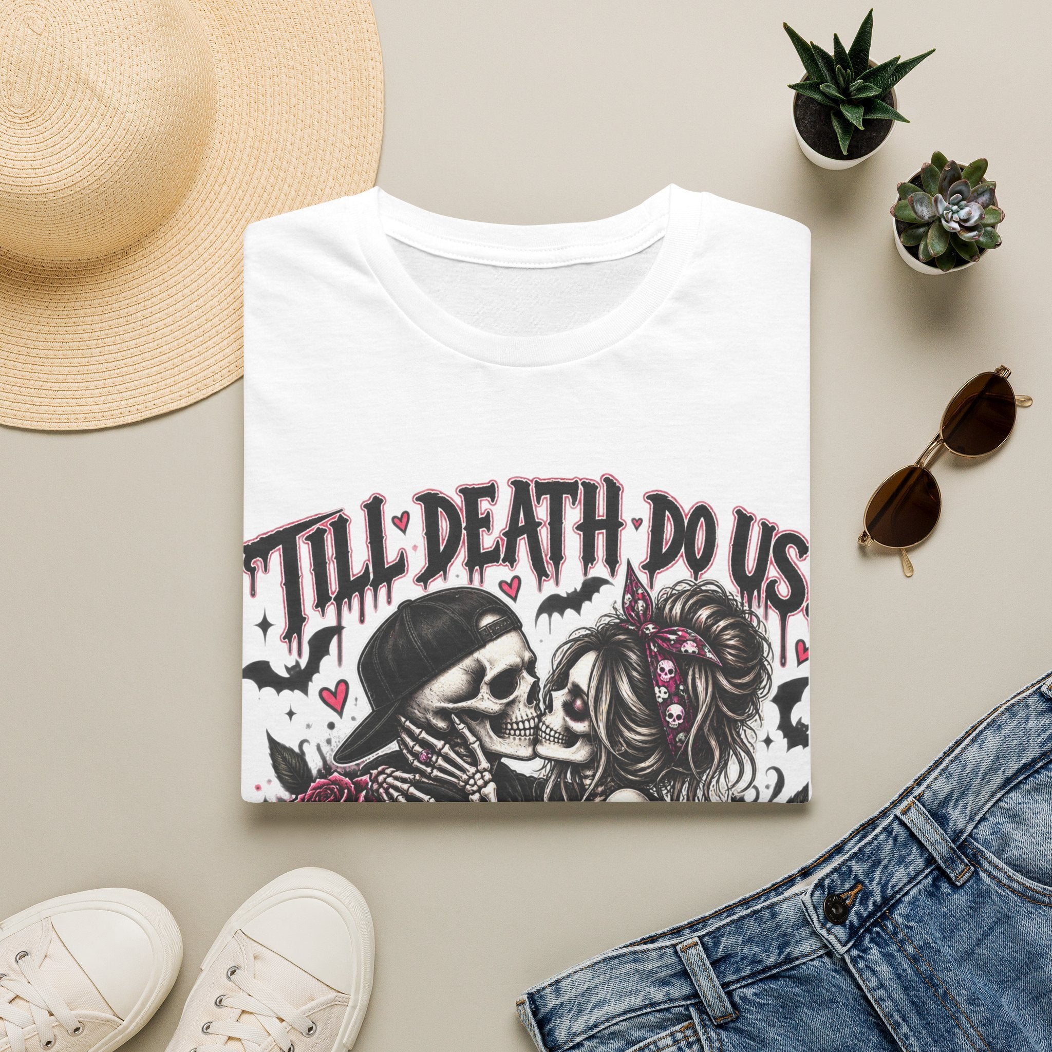 Till Death Do Us… Gothic Skeleton Couple T-Shirt | Dark Humor Graphic Tee