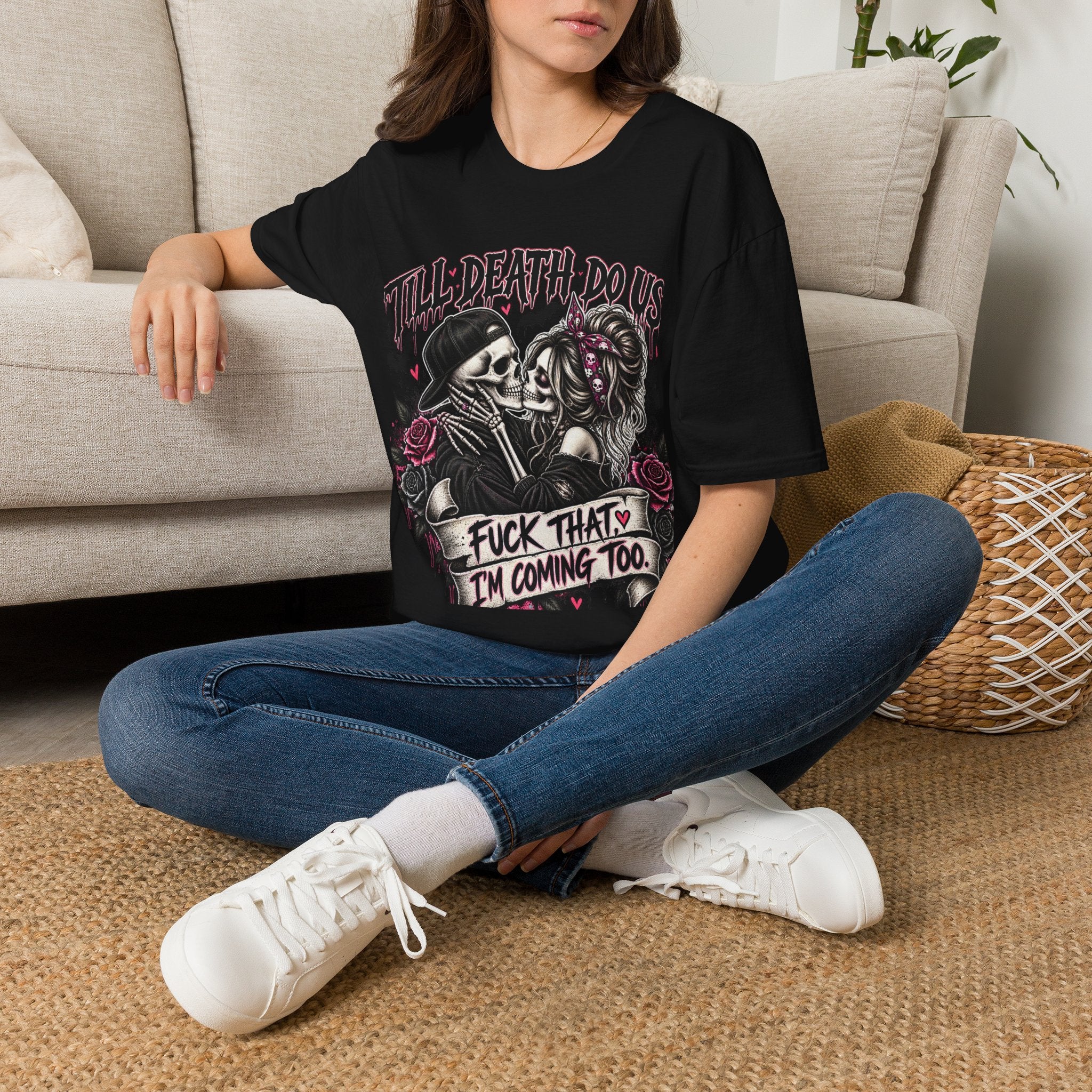 Till Death Do Us… Gothic Skeleton Couple T-Shirt | Dark Humor Graphic Tee