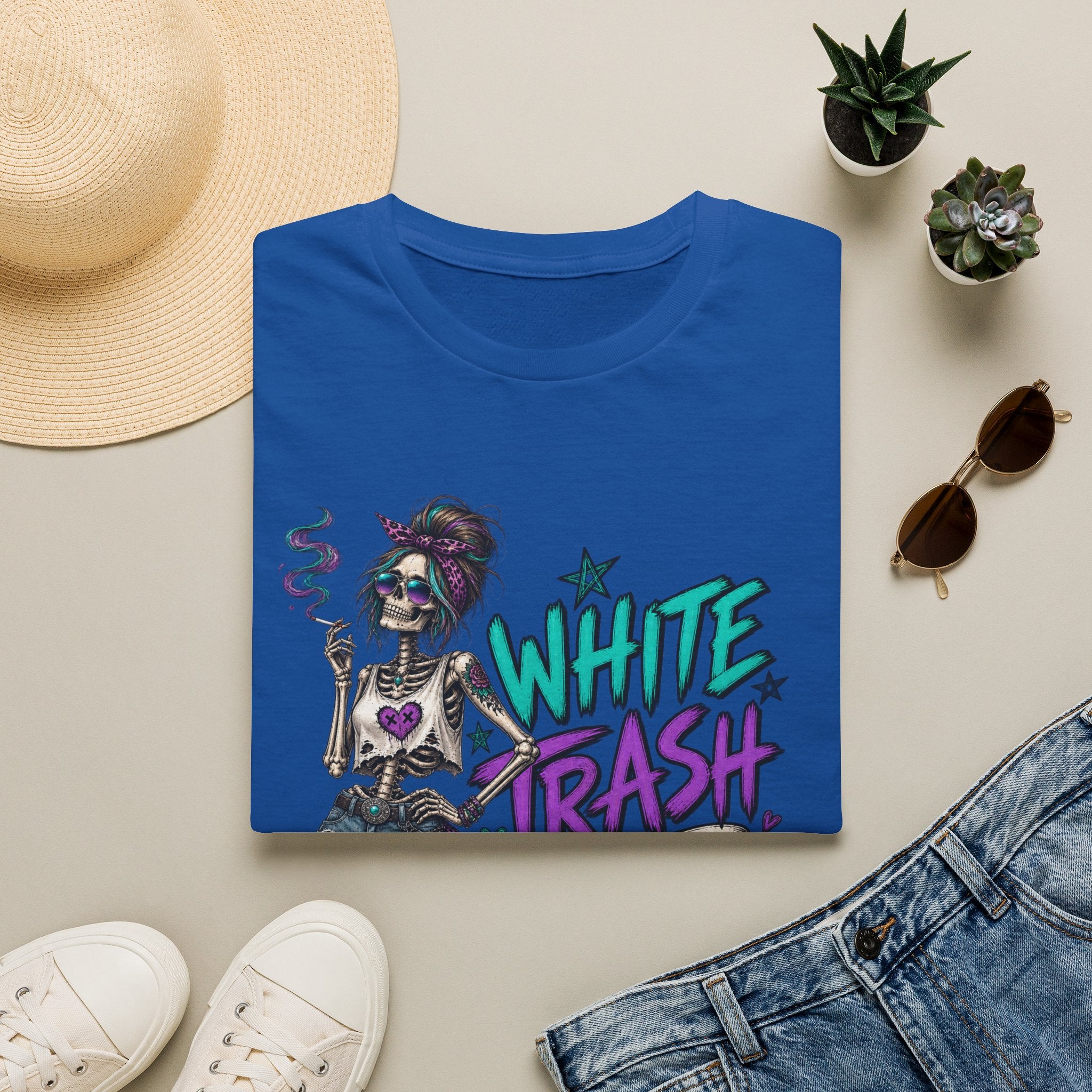 White Trash But Still Breathing – Teal & Purple Skeleton Graphic Tee