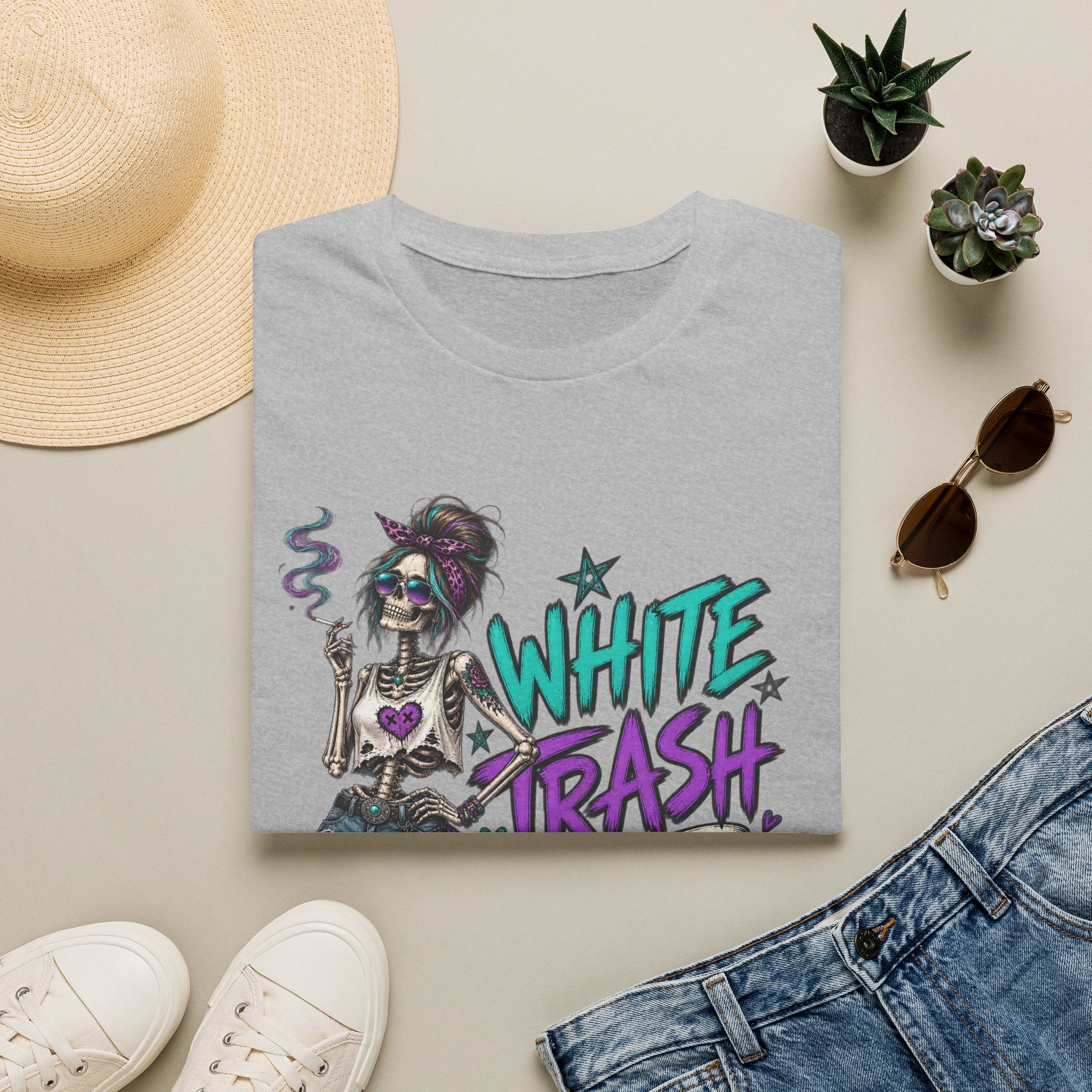 White Trash But Still Breathing – Teal & Purple Skeleton Graphic Tee
