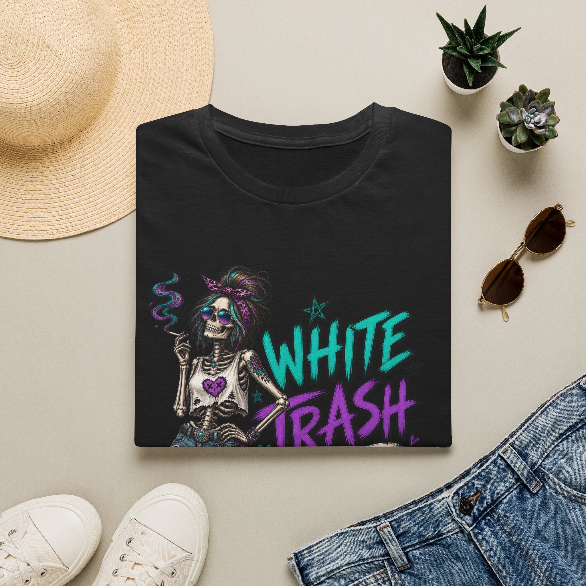 White Trash But Still Breathing – Teal & Purple Skeleton Graphic Tee