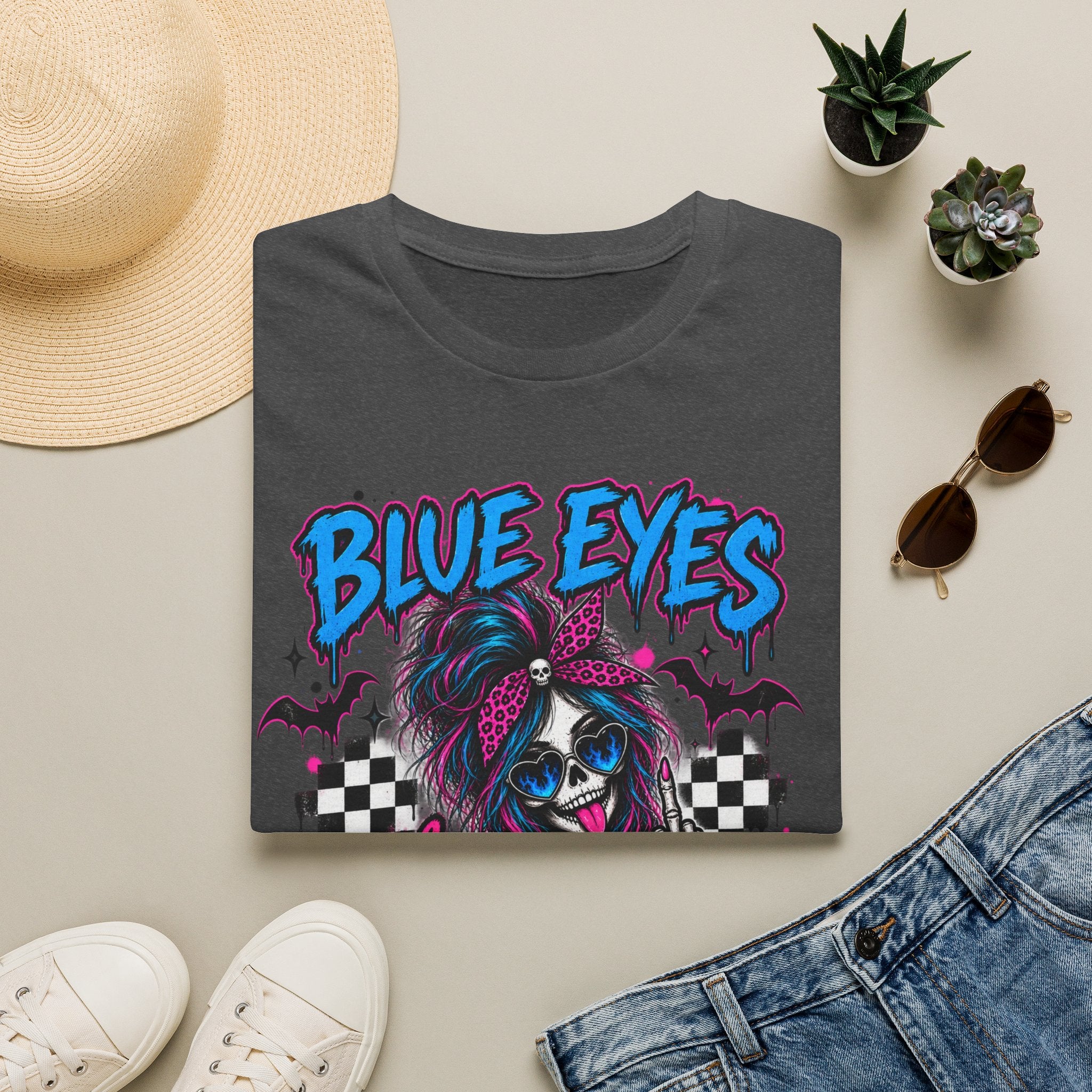 Blue Eyes, Thick Thighs & Mental Issues T-Shirt | Gothic Dark Humor Graphic Tee