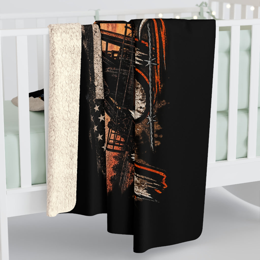 We Stay Pumping Sherpa Blanket – Oilfield Blue Collar Throw Blanket
